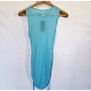 NWT Women's Light Blue Mesh Swimsuit Cover-up Dress S Ruched Sides Sheer